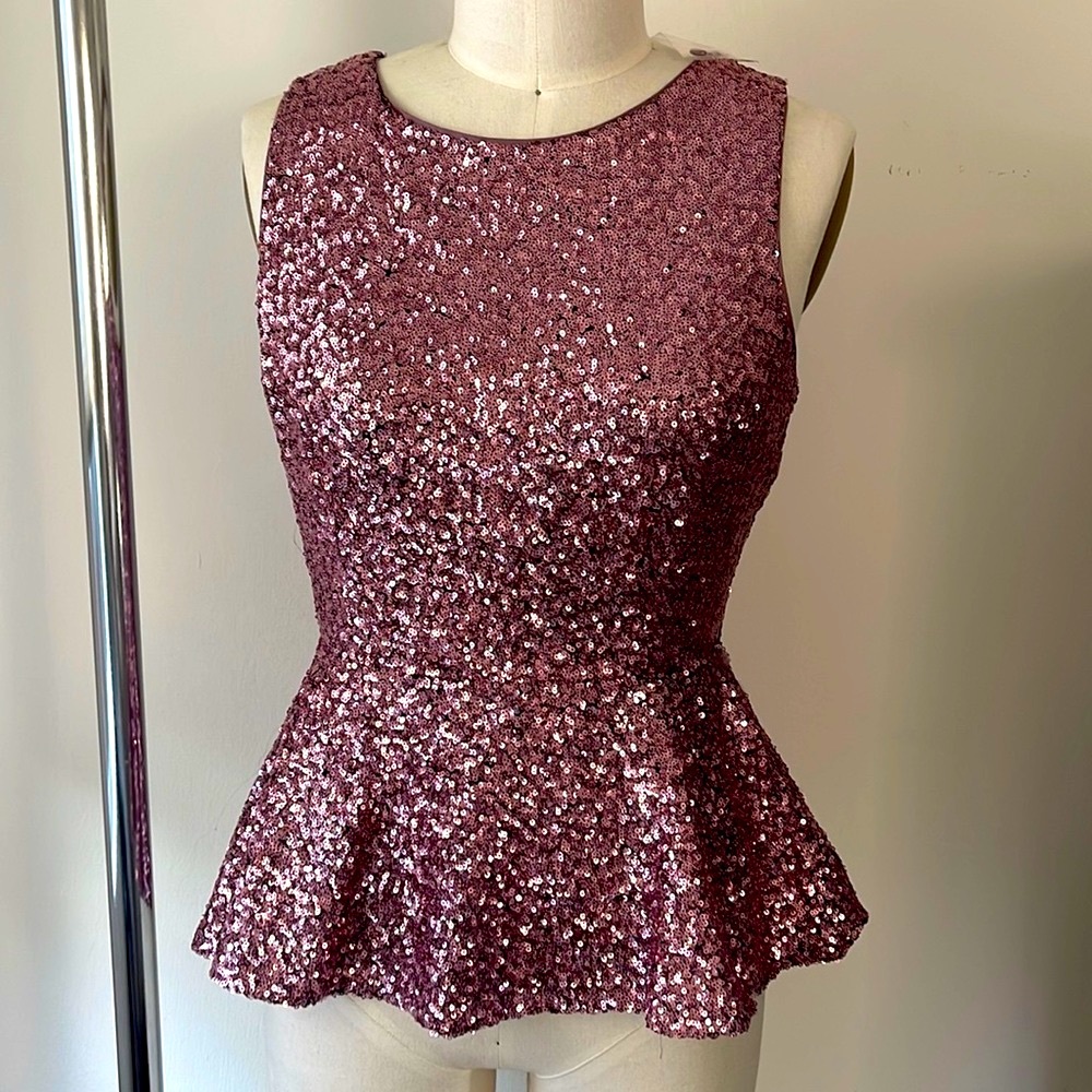 NWT, size small, pink sequins peplum top